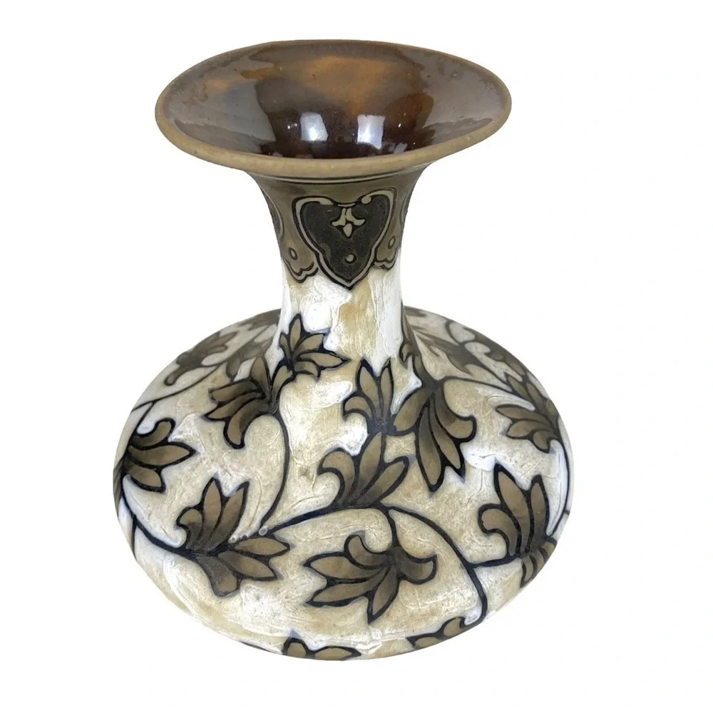 Vintage Cizhou Kiln Chinese Pottery Vase 6 1/2” Tall Floral Peony Sgraffito